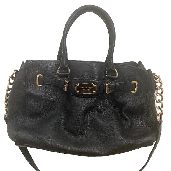 MICHAEL Michael Kors Hamilton Large Black Pebbled Leather Satchel Shoulder Bag - Picture 2 of 16